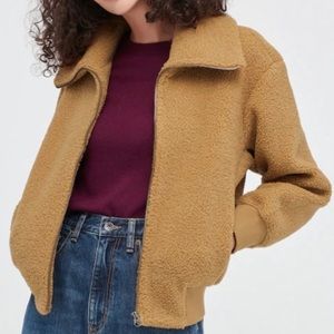 Uniqlo Pile-Lined Fleece Cropped Full-Zip Long-Sleeve Teddy Yellow Jacket